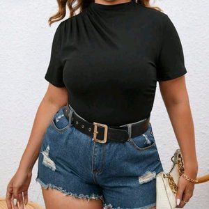 Mock Neck Ruched Tee